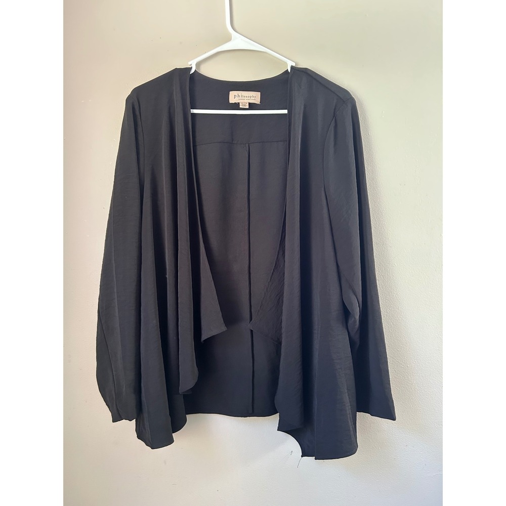 Philosophy Woman Drape Front Cardigan‎ 1X Black Long Sleeve Whimsigoth Grunge